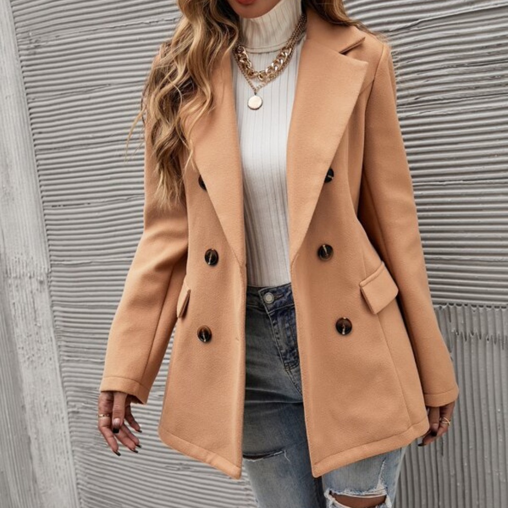 Classic Camel Double Breast Button up Jacket Coat - Picture 1 of 5